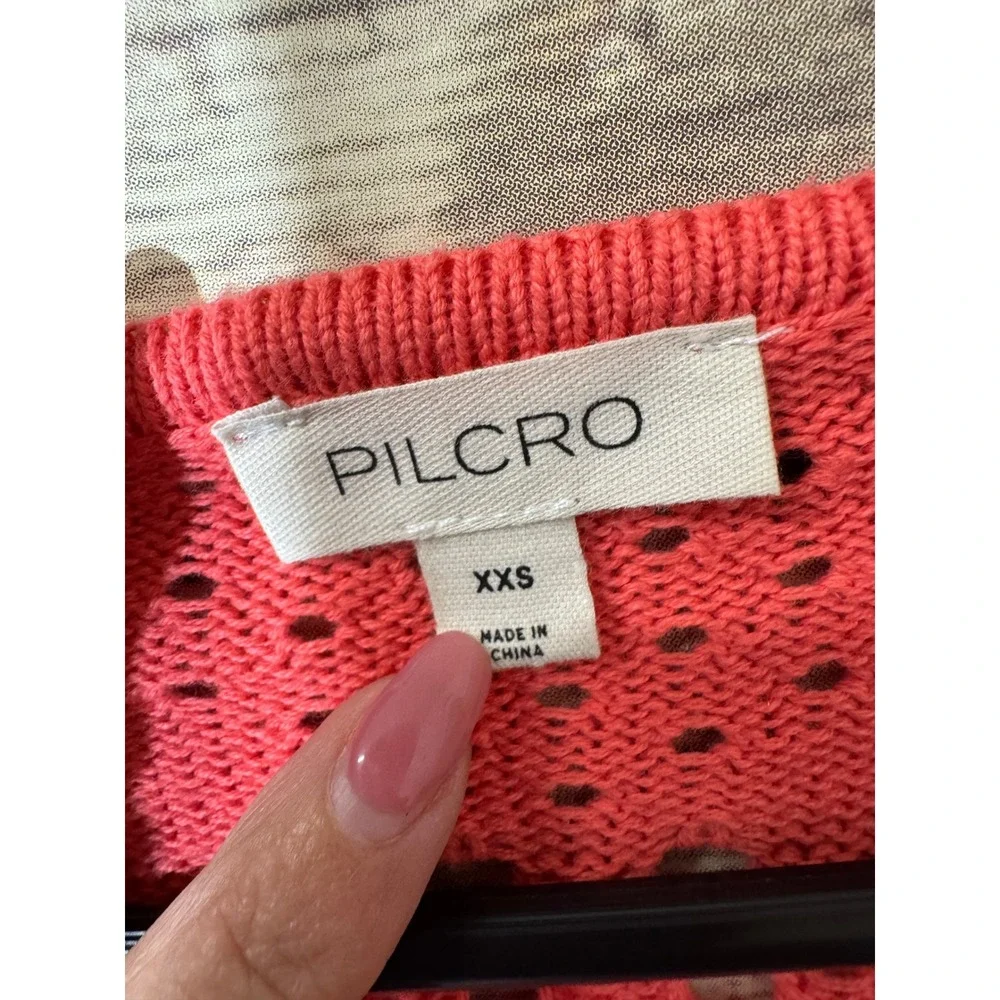 Pilcro Anthropologie Coral Pink Pointelle Knit Peplum Sweater‎ XXS Baby Doll